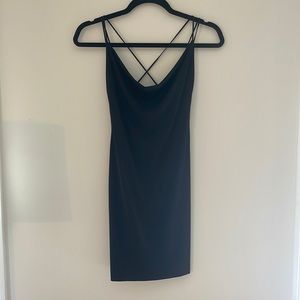 Black bodycon cowl neck dress